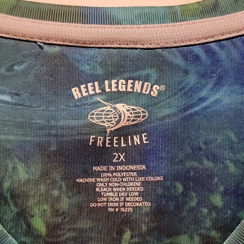 Reel Legends Freeline Blue Green Short Sleeve TShirt Size 2XL - Picture 2 of 8